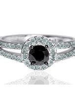 1cttw Diamond Black Diamond Engagement Ring Round Halo Split Shoulder 10K White Gold