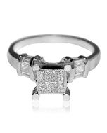 14K White Gold Engagement Ring Princess Cut Baguette Diamonds 3/4cttw