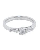 14K White Gold Diamond Engagement Ring 0.28cttw Round And Baguettes