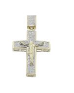 10K Yellow Gold Diamond Cross Crucifix Mens Pendant Charm 0.4cttw