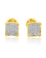 10K Yellow Gold Diamond Earrings Screw on Cushion Concave Mens or Ladies 0.13cttw