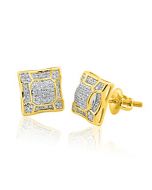 10K Yellow Gold Diamond Earrings Screw on Square Fancy Mens 0.21cttw