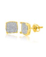 10K Yellow Gold Diamond Earrings 1/4cttw Screw on Cushion Concave Mens or Ladies