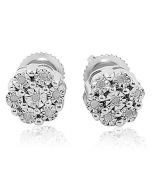 Diamond Earrings Flower Ladies 0.05cttw Screw Back Stud 925 Sterling Silver