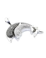 Diamond Dolphin Pendant Black and White Diamond 0.12cttw 925 Sterling Silver