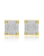 10K Yellow Gold Real Diamond Earrings for Mens 0.32ct Screw Back Studs 8.5mm