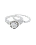 Cognac Brown Diamond Wedding Ring Set 0.75cttw 14K White Gold