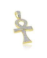 ANKH Pendant Charm Mens Pave Set 10K Yellow Gold 0.42ctw Diamond