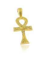 Yellow Diamond ANKH Pendant Charm Mens 10K Yellow Gold 0.42ctw