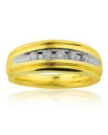 14K Yellow Gold Wedding Ring Mens 0.33cttw Diamonds Wide Band
