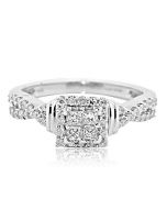 Diamond Ladies Engagement Ring Square Halo Wide 1/2cttw 14K White Gold Princess Cut Diamond