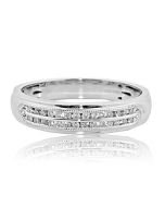 Diamond Mens Diamond Wedding Ring Comfort Fit 1/4cttw 14K White Gold 2 Rows Diamonds