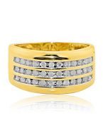 Diamond Mens Diamond Wedding Ring Extra Wide 1/2cttw 10K Yellow Gold 3 Rows Round Diamonds