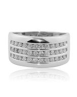 Diamond Wedding Band Mens Wide Ring 1/2cttw 10K White Gold 3 Row Of Diamonds