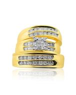 Diamond Trio Rings Set His and Her Rings 1/2cttw 14K Yellow Gold Princess Cut Diamond