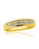 Diamond Wedding Band Mens Millgrain 1/4cttw 14K Yellow Gold 2 Rows Diamonds