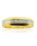 Diamond Wedding Band Mens 1/4cttw 14K Yellow Gold Two Tone Comfort Fit