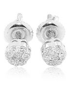 14K White Gold Earrings 0.15cttw Diamonds Studs Flower Setting 4mm Screw Back
