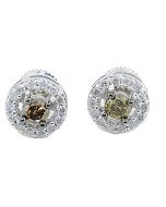 White Gold Earrings Congac and White Diamonds Halo Style 10K White 0.69cttw (i2/i3, i/j)