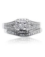 10K White Gold Bridal Wedding Set Princess cut Diamonds 1/2cttw Split Shoulder (i2/i3, I/j)