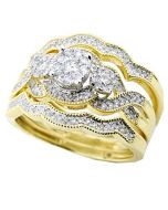 1/2cttw Bridal Rings Set 10K Yellow gold Engagement Ring and 2 Matching Bands Infinity Style