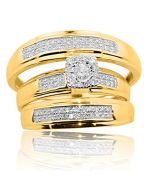 His and Her Trio Rings Set 10K Gold 1/3cttw Diamonds Mens and Womens Rings