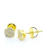 7mm Round Cluster Earrings Mens Or Womens Studs Yellow Gold-Tone Silver Screw Back