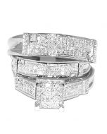 White Gold Trio Wedding Set Mens Women Rings Real 1/2cttw Diamonds Pave(I/j Color 0.5cttw)