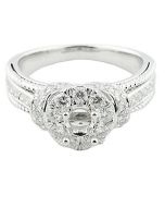 10K White Gold Semi Mount Engagement Ring Fits 0.25ct Round Center 2/3cttw Side Diamonds (i1/i2,i/j)