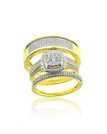 10K Yellow Gold His and Her Rings Set 3/4cttw Diamonds Halo Style 3pc Set (i2/i3, I/j)