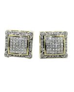 Mens Large Diamond Earrings 10mm Wide Real 10K Gold and Real 0.2ct Diamond Screw Back