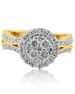 14K Yellow Gold Bridal Ring 0.85cttw Diamonds 11mm Wide Round Cluster With Split Shoulder(i2/i3, I/j)