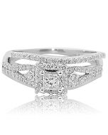 14K White Gold Bridal Set Princess Cut Center Diamond 0.55cttw Engagement Ring and Band(i2/i3, I/j)