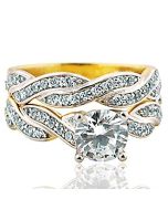 10K Yellow Gold Bridal Wedding Set Infinity Style Twist 2ctw Cubic Zarcons 9mm Wide