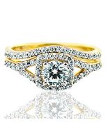 10K Bridal Wedding Rings Set 8mm Wide Round Solitaire Center 2pc Set 1.5ctw Cubic Zarcons