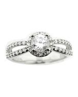 10K White Gold Bridal Engagement Ring 1.5ctw CZ 5mm Wide halo Style