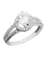 10K White Gold Bridal Engagement Ring With 1.5ctw Cz 8.5mm Wide Halo Style