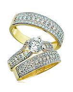10K Yellow Gold Wedding Ring Set His and Her Trio Rings 2cttw Cubic Zarcons