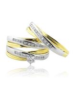 14K Two Tone Trio Rings Set His and Hers Wedding Set 1/2cttw Diamonds 15mm Wide(i2/i3, I/j)