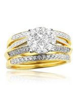 1.00ctw Wedding Ring Set Princess Cut and Round Diamonds 3 Pc Set 10mm Wide (i2/i3, i/j)