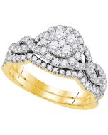 14K Yellow Gold Bridal Set Infinity Style 2pc Set 0.86cttw Diamonds Round Halo 9mm Wide(i2/i3, i/j)