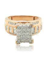 10K Rose Gold Wedding Ring 1.00ctw 12mm Wide Round and Baguette Diamonds (i2/i3, i/j)