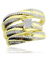 10K Yellow Gold Trio Rings Set His and Her Rings 1/4ctw Diamonds 14mm Wide (i2/i3, i/j)