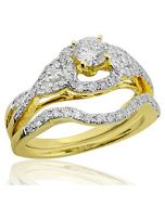 1.00ctw Diamond Bridal Wedding Rings Set 14K Yelow Gold 10mm Wide 2pc Set 1/3ctw Center(i2/I3, i/j)