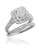 1.50ctw Bridal Wedding Ring Set 14K White Gold Double Halo Princess Cut Solitaire 0.60ct Center(i2/i3, I/j)