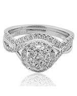 14K White Gold Bridal Wedding Set Halo Style 10mm Wide 0.88cttw 2pc (i2,i3, i/j)