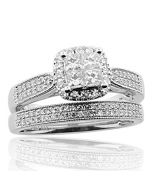 14K White Gold Bridal Wedding Rings Set 3/4cttw 9mm Wide Princess Cut Diamonds(i2/i3, i/j)
