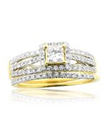 1.00ctw Bridal Wedding Set Princess Cut Solitaire Center Engagement ring and Band (i2/i3, i/j)