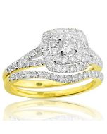 1.00ctw Diamond Wedding Ring Set 14K Yellow Gold Double Halo Style 10mm Wide (i2/i3, i/j)