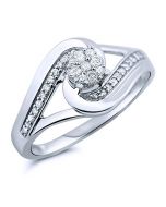 1/4ctw Diamond Bridal Engagement Ring 10K White Gold Swirl and Split Sides(i2/I3, i/j)